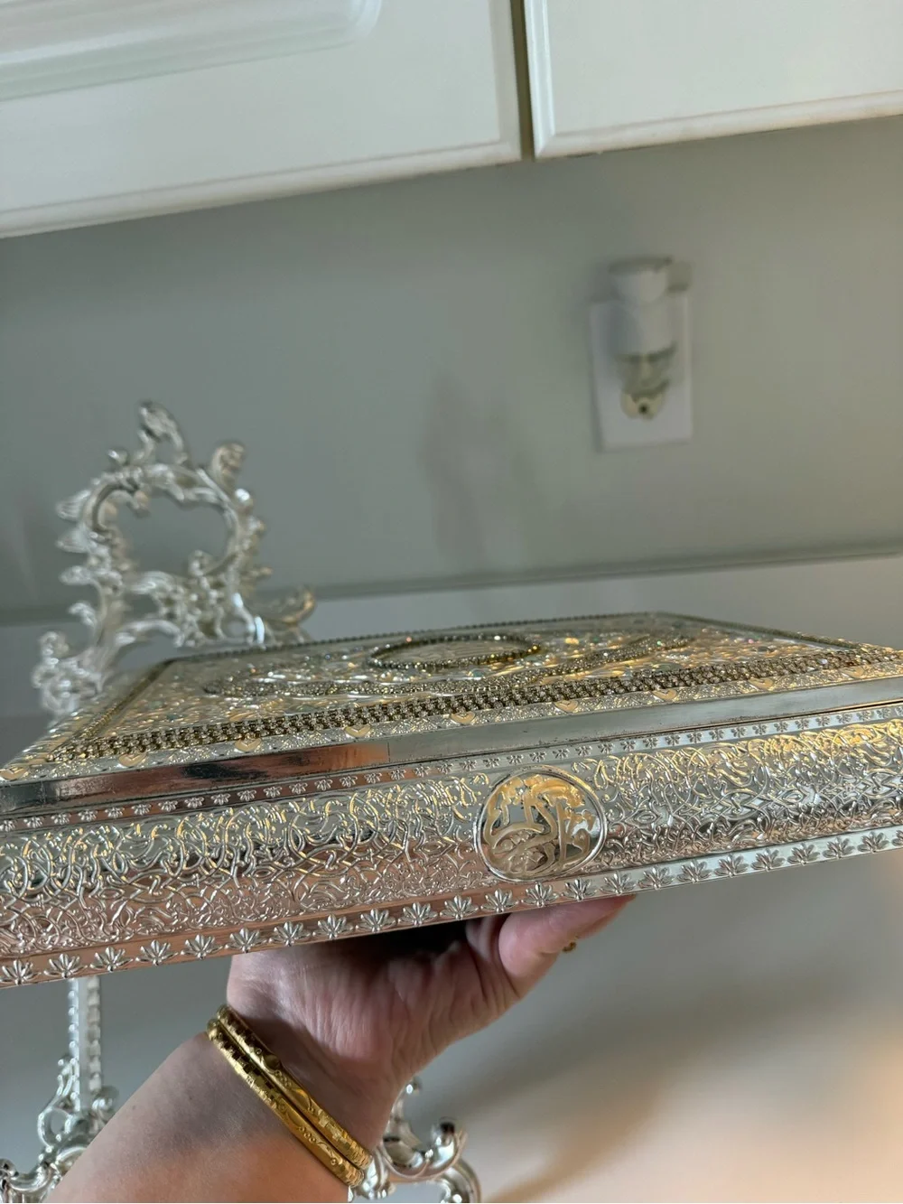 Ornate Silver Decorative Quran Stand and Cover